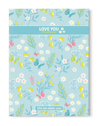 un cahier fleurs bleues pour la fête des mères